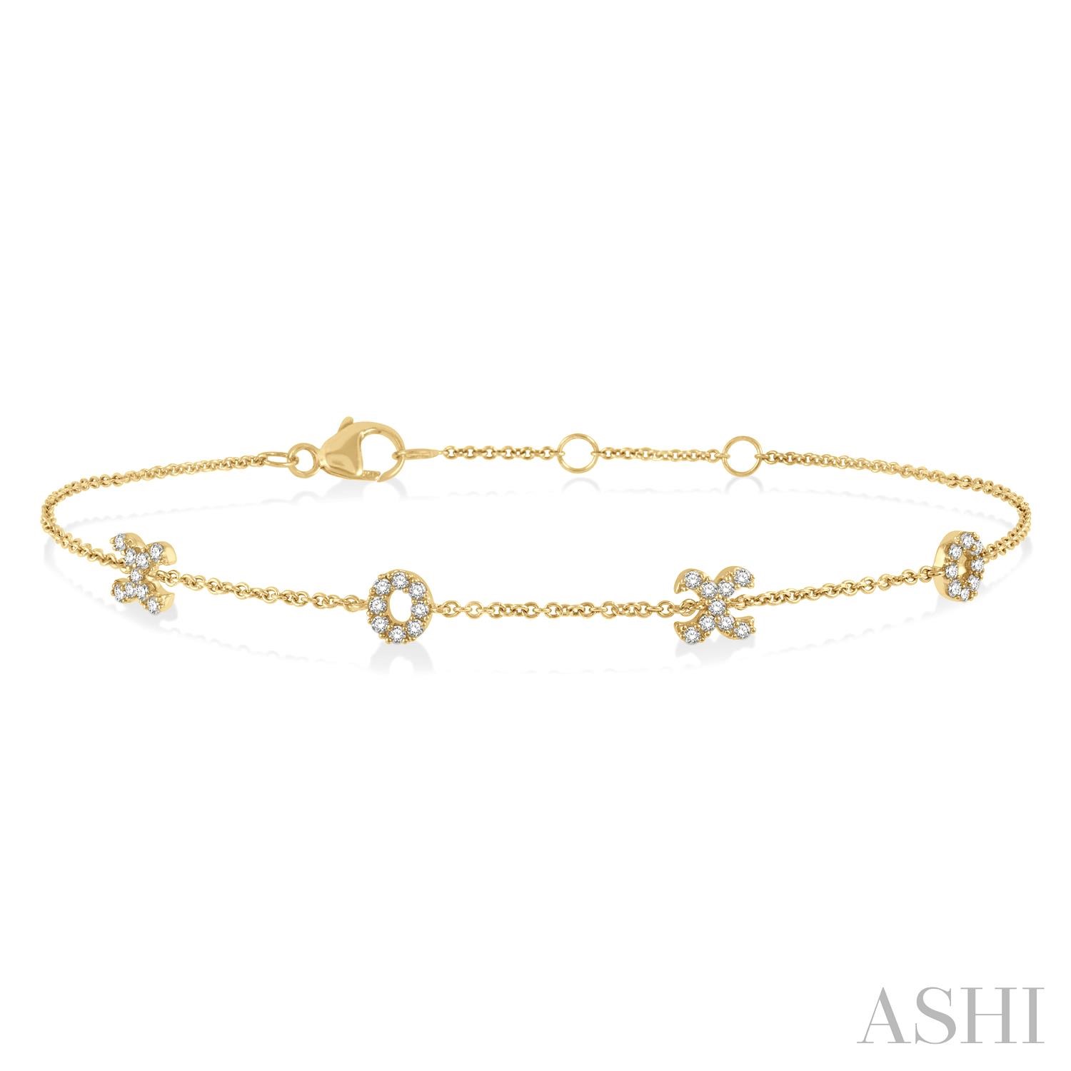 10 Karat Yellow Gold X & O Diamond Station Bracelet 7 inch
