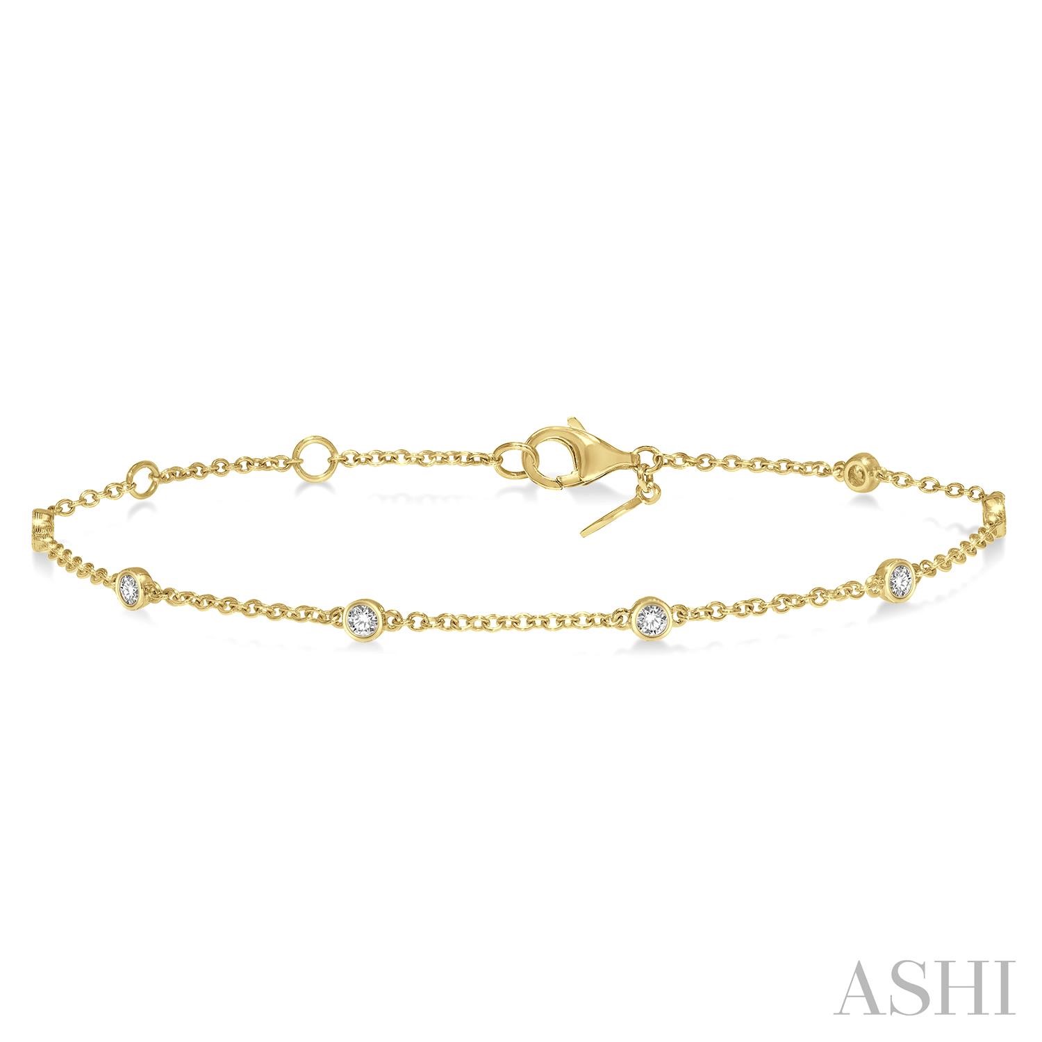 14 Karat Yellow Gold Diamond Bezel Set Station Bracelet 7 Inch 0.25 Ct