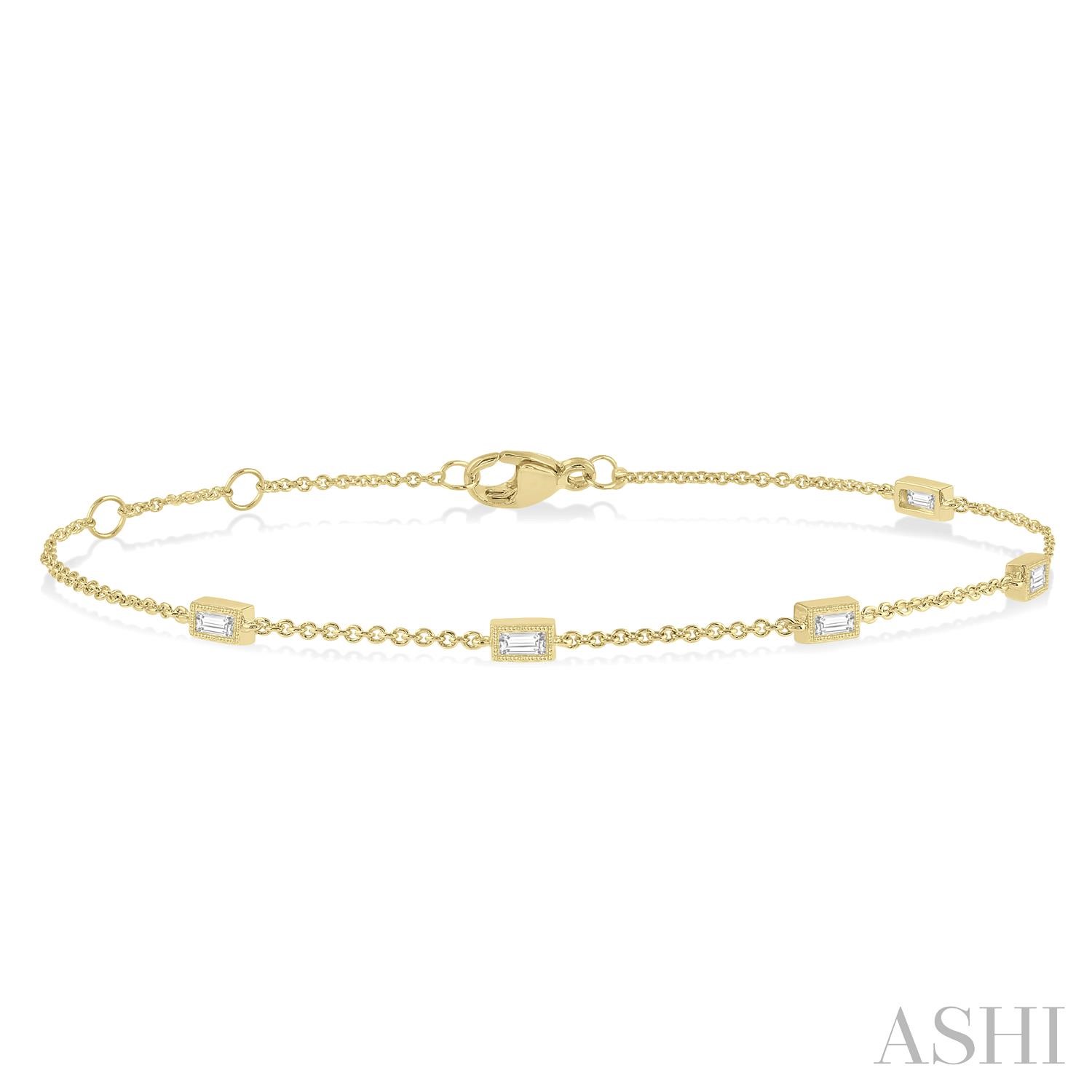 10 Karat Yellow Gold Petite Baguette Diamond Motif Station Fashion Bracelet