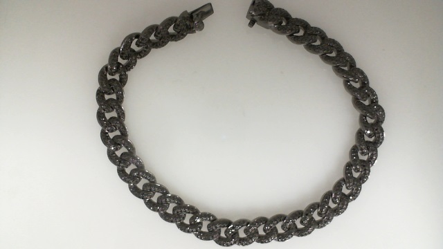 14 Karat Black Rhodium Plated 3.20 Cts Black Diamond Small Link Bracelet  8 Inch