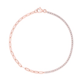 14 Karat Rose Gold Split PaperClip Diamond Tennis  Bracelet With 46=0.61Tw Round Diamonds