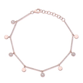14 Karat Rose Gold Dainty Disc Charm Bracelet With 153=0.44Tw And 4=0.08Tw Round Diamonds