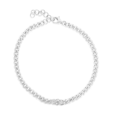 14 Karat White Gold Single Diamond Baby Cuban Bracelet With One 0.08Ct 
Length/Size: 7