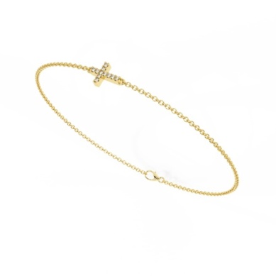 14 KARAT YELLOW GOLD SIDEWAYS CROSS DIAMOND ACCENT BRACELET 0.02CTW
 7.5