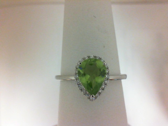 14 Karat White Gold Fashion Ring With 20=0.13Tw Round Diamonds And One 1.07Ct Pear Peridot