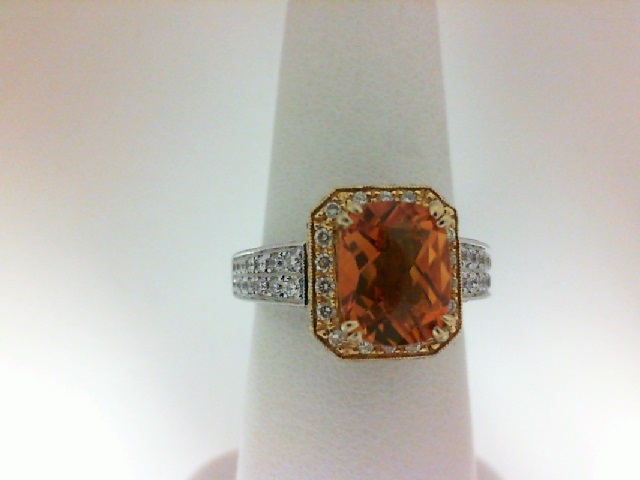 18 Karat White/Yellow Gold Ring With One Citrine At 1.82ct And108 Round Diamonds At 0.71Tw