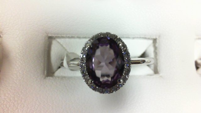 14 Karat White Gold Fashion Ring With 20=0.13Tw Round Diamonds And One 1.26Ct Oval Created Alexandrite
