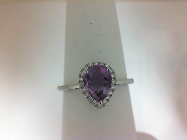14 Karat White Gold Fashion Ring With 20=0.13Tw Round Diamonds And One 0.89Ct Pear Amethyst