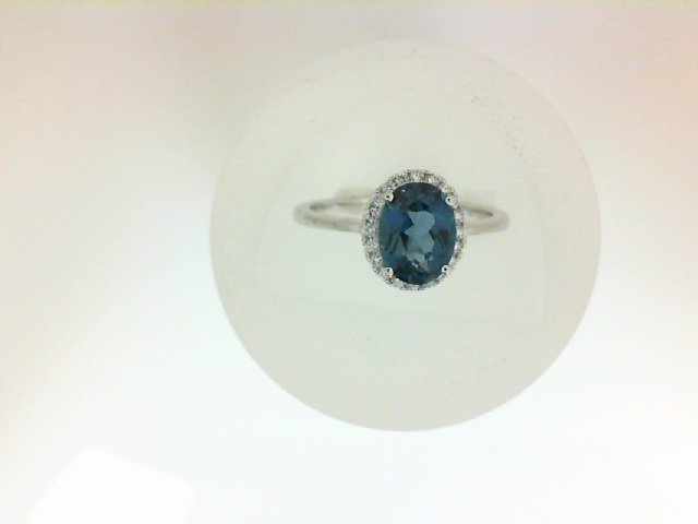 14 Karat White Gold Fashion Ring With 0.12Tw Round Diamonds And One Oval LONDON Blue Topaz