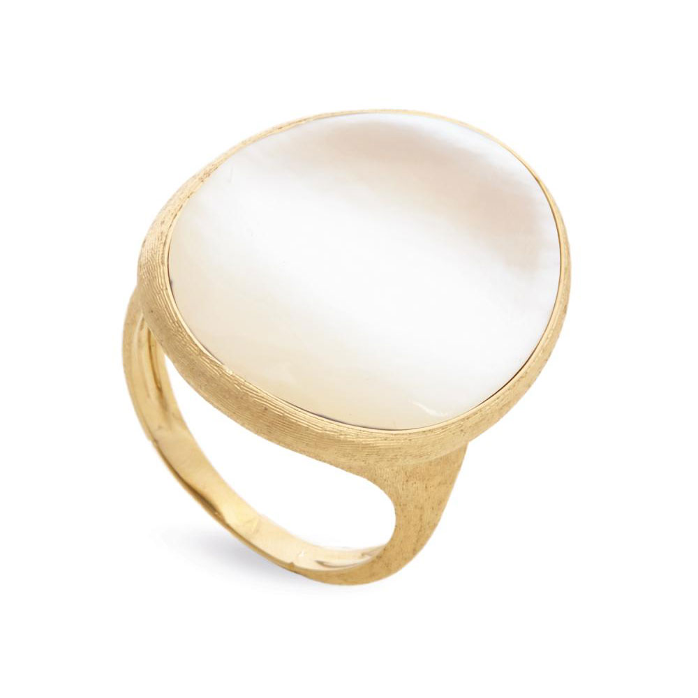 Marco Bicego: 18 Karat Yellow Gold Lunaria  Ring With Mother Of Pearl
Ring Size: 7