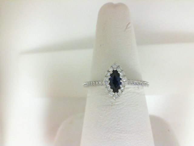 14 Karat White Gold Fashion Ring With One 0.24Ct Marquise Sapphire And 38=0.28Tw Round Diamonds