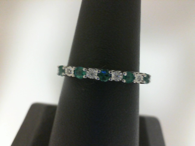 White Gold 14 Karat Fashion Ring With 5=2.00Mm Round Emeralds And 4= Round Diamonds