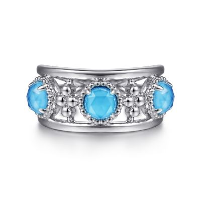 Gabriel & Co Sterling Silver Rock Crystal and Turquoise Station Ring