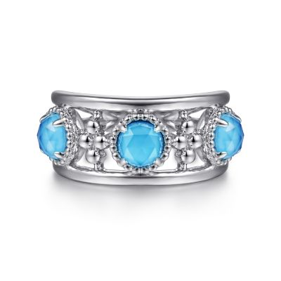 Gabriel & Co Sterling Silver Rock Crystal and Turquoise Station Ring
