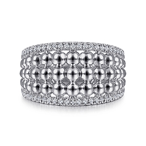 Gabriel & Co Sterling Silver White Sapphire Wide Bujukan Ring
