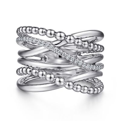 Gabiel & Co Sterling Silver 0.20 Ct White Sapphire Wide Criss Cross Ring