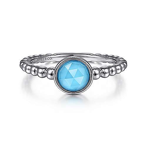 Gabriel & Co:Sterling Silver Rock Crystal and Turquoise Bujukan Ring