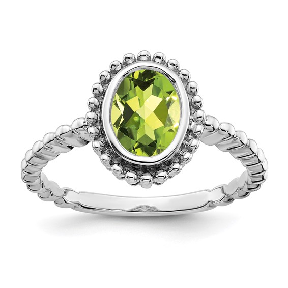 14 Karat White Gold Fashion Ring With One 8.00X6.00mm Oval Peridot