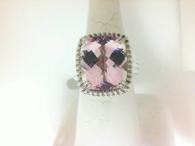 Charles Krypell: Polished Sterling Silver & 14Kr Ring With One 12X14mm Pink Topaz