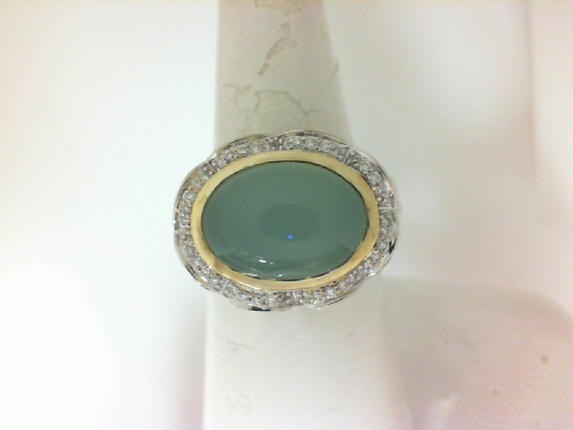 Charles Krypell: Sterling Silver & 18 Karat Yellow Gold Ring With One 14.00X10.00Mm Oval Lime Onyx And 40=0.25Tw Round H/I Si2 Diamonds