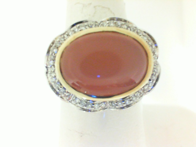 Charles Krypell: Sterling Silver & 18 Karat Yellow Gold Ring With One 14.00X10.00Mm Oval Pink Moonstone And 40=0.22Tw Round H/I Si2 Diamonds