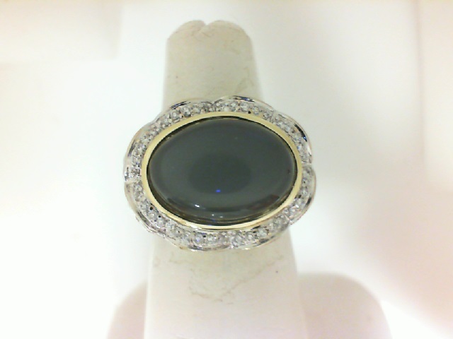 Charles Krypell: Sterling Silver & 18 Karat Yellow Gold Ring With One 14.00X10.00Mm Oval Gray Moonstone And 40=0.25Tw Round H/I Si2 Diamonds