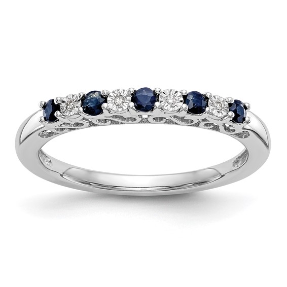 14 Karat White Gold Sapphire And Diamond Band