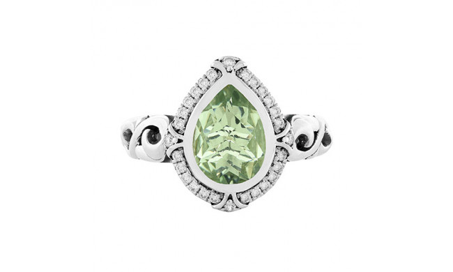 Charles Krypell: Sterling Silver Fashion Ring With One 10.00X7.00mm Pear Mint Quartz And 28=0.17Tw Round  Diamonds