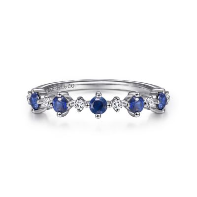 Gabriel & Co 14 Karat White Gold 0.41 Ct Sapphire And 0.09 Ct Diamond Stackable Band