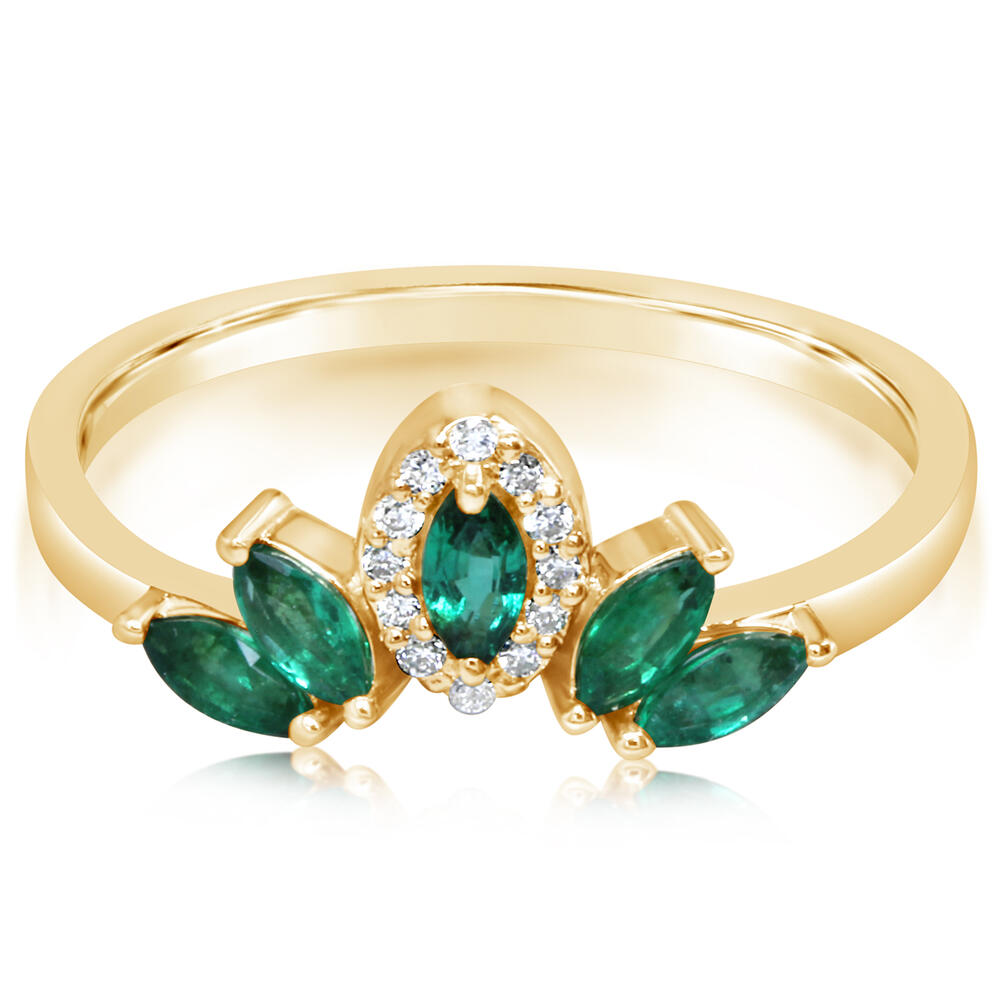 14K Yellow Gold Marquise 0.55 Ct Emerald And 0.06 Ct Diamond Ring