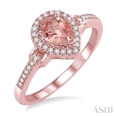 Pear Shape Gemstone & Halo Diamond Ring
7x5 MM Pear Shape Morganite and 1/6 Ctw Round Cut Diamond Ring in 14K Rose Gold