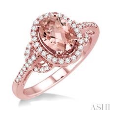 Oval Shape Gemstone & Halo Diamond Ring
8x6MM Oval Cut Morganite and 1/3 Ctw Round Cut Diamond Ring in 14K Rose Gold