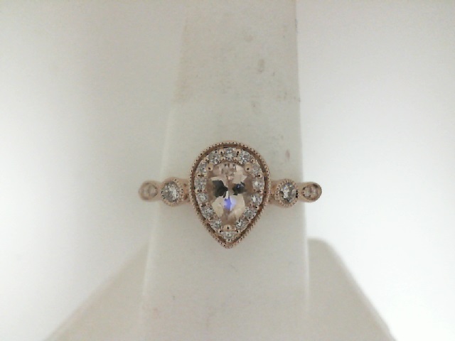 Pear Shape Gemstone & Halo Diamond Ring
6X4MM Pear shape Morganite Center and 1/4 Ctw Round Cut Diamond Ring in 14K Rose Gold