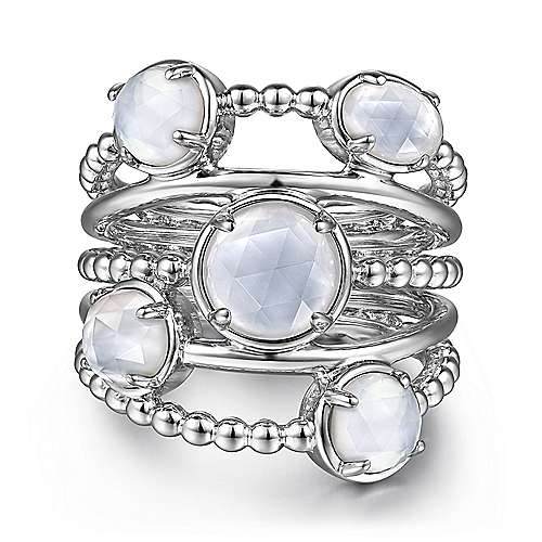 Gabriel & Co Sterling Silver Rock Crystal And White Mother of Pearl Statement Bubble Ring