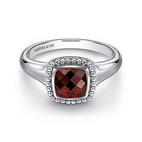 Gabriel & Co Sterling Silver Cushion Cut Garnet Ring