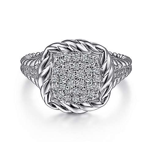 Gabriel & Co Sterling Silver White Sapphire Pave Ring with Rope