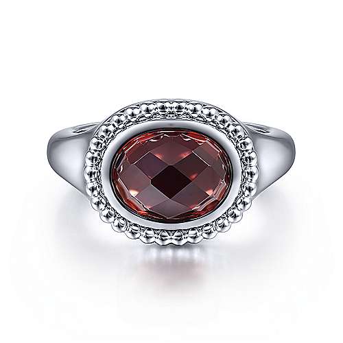 Gabriel & Co Sterling Silver Oval Garnet Bujukan Ring