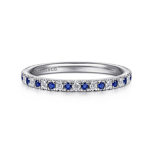 Gabriel & Co14K White Gold Diamond  0.16Ctw and Sapphire 0.20Ctw Anniversary Band