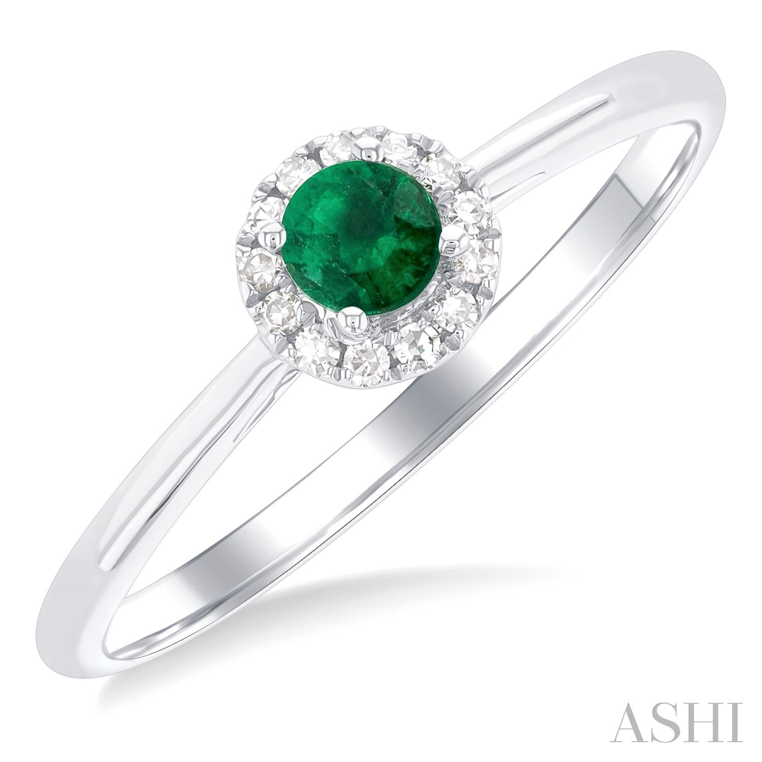 10 Karat White Gold Earrings With Round 3.25mm Emerald  And Diamonds 0.05Ctw
Ring Size 6.5