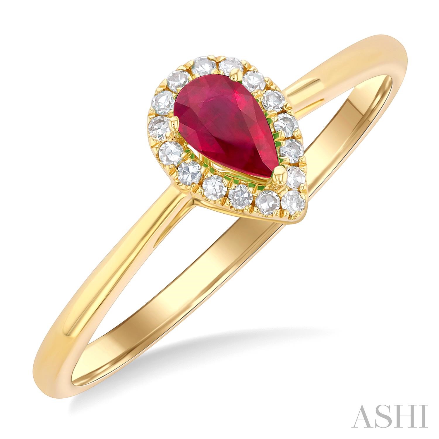 10 Karat Yellow Gold Ring With 5X3mm Pear Shape Ruby And Diamonds 0.06CTW 
Ring Size: 6.5