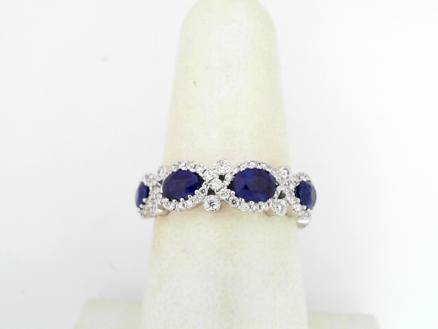 18 Karat White Gold Ring With 5=1.72Tw Oval Sapphires And 84=0.36Tw Round Diamonds
