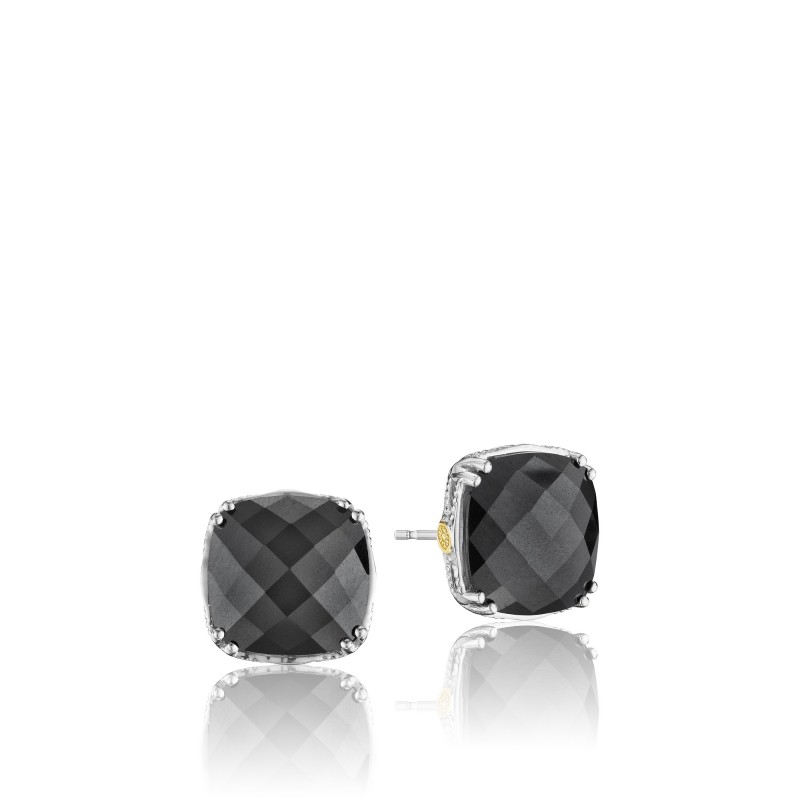 Tacori: 18K/925:  Sterling Silver & 18Ky Filigree Stud Earrings With 2=20.40Tw Cushion Hematites 