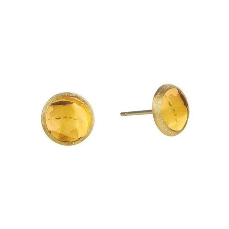 Marco Bicego: 18 Karat Yellow Gold Jaipur Brushed Stud Earrings With 2 Round Citrines