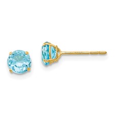 Yellow Gold 14 Karat Stud Earrings With 2=5.00mm Round Blue Topazs
