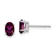 White Gold 14 Karat Stud Earrings With 2=6.00X4.00mm Oval Rhodolite Garnets