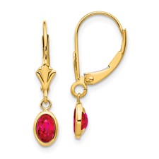 Yellow Gold 14 Karat Leverback Earrings 2=6.00x4.00mm Oval Rubys