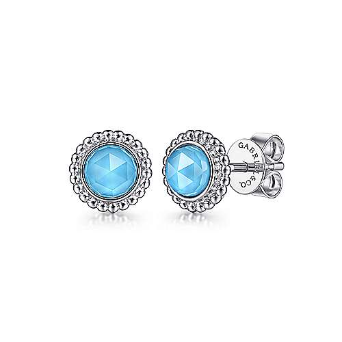 Gabriel & Co: Sterling Silver Round Rock Crystal/Turquoise Stud Earrings