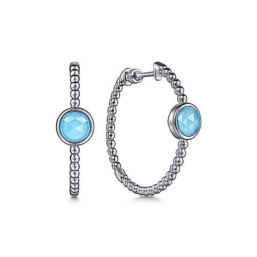 Gabriel & Co Sterling Silver 30mm Rock Crystal and Turquoise Classic Hoop Earrings