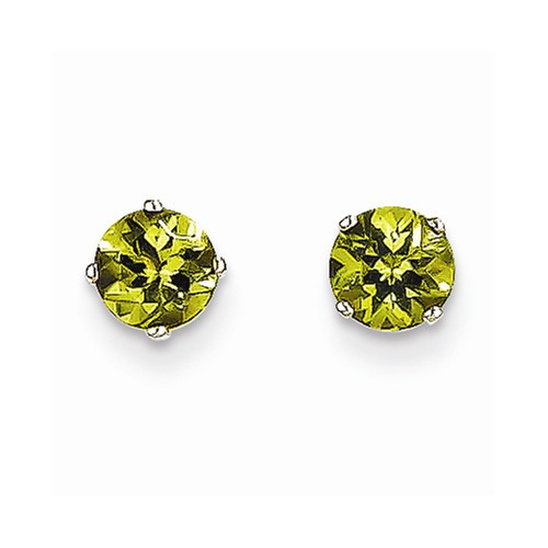 14 Karat White Gold  Stud Earrings With 2=5.00mm Round Peridots