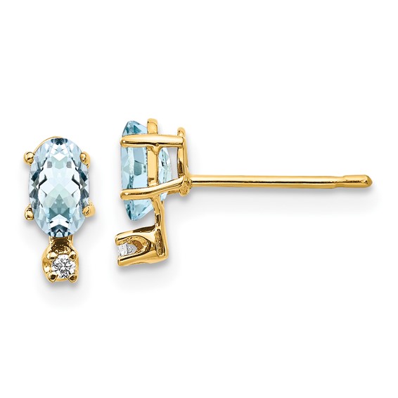 14 Karat Yellow Gold Aquamarine And Diamond Stud Earring